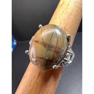 NEW Venus Jasper and topaz stainless steel ring size 9
